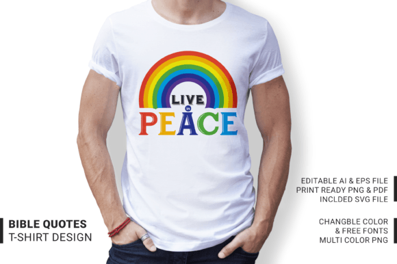 Live in Peace, Rainbow Bible Quotes T-Shirt Designs